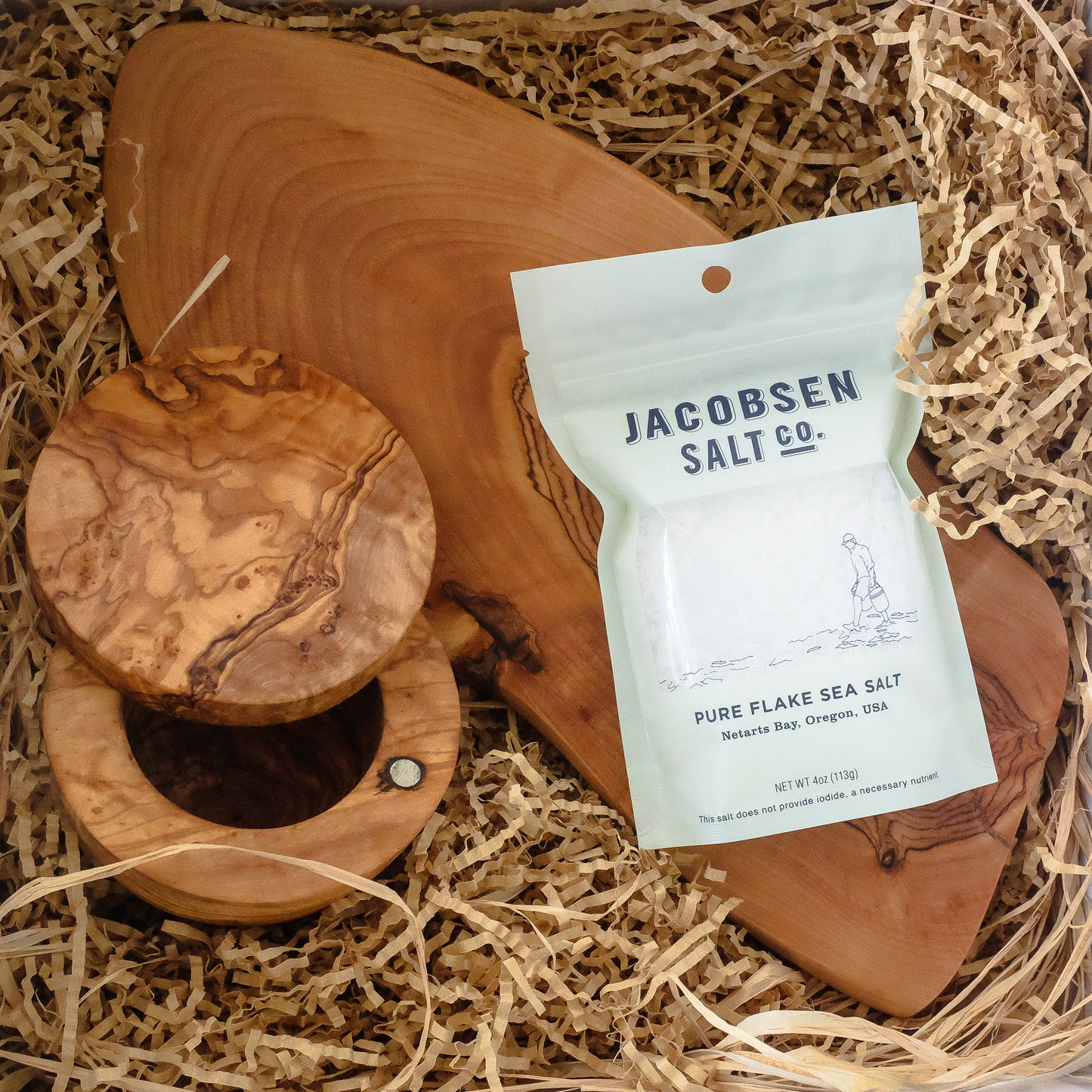 Salt Cellar + Wood Board Gift Set