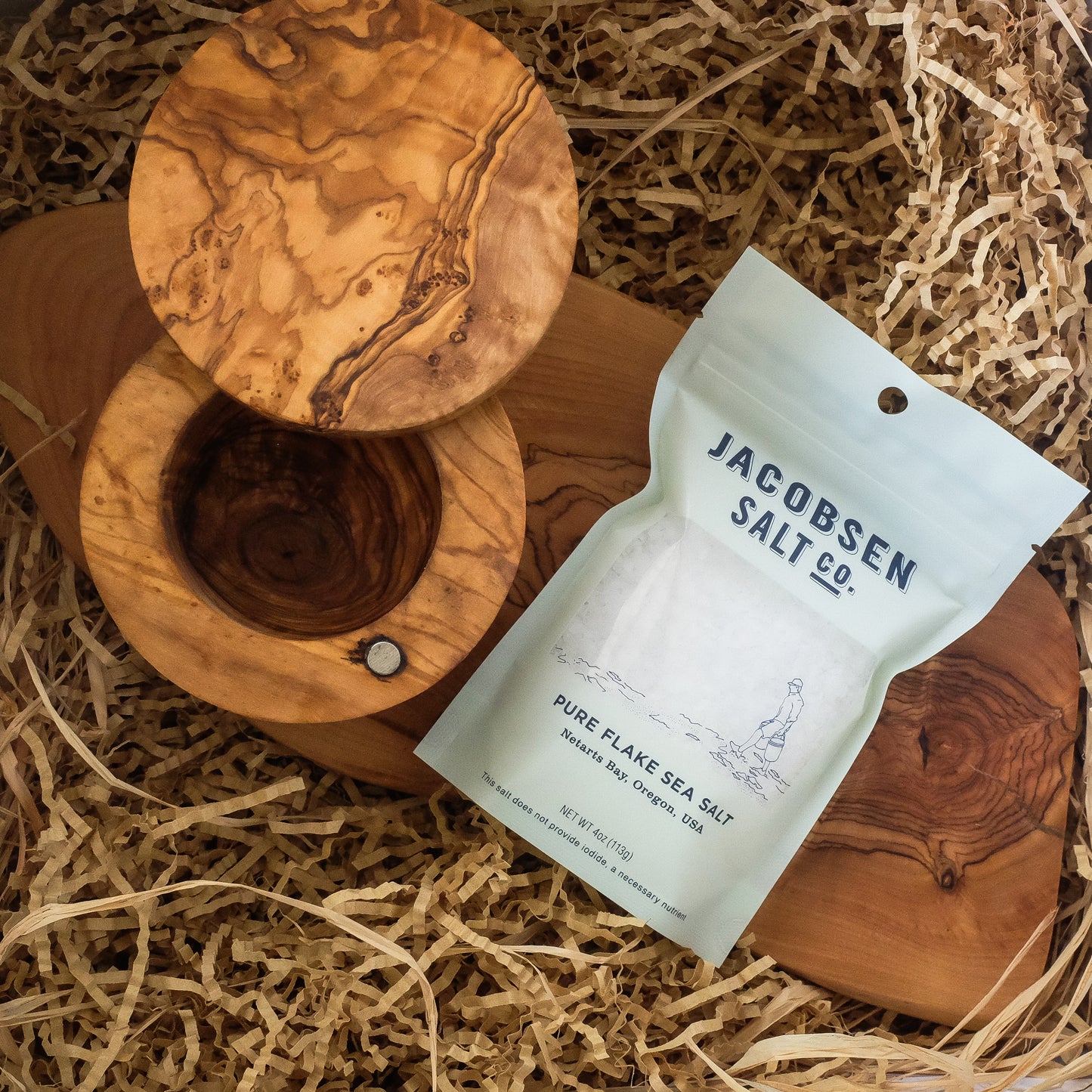 Salt Cellar + Wood Board Gift Set