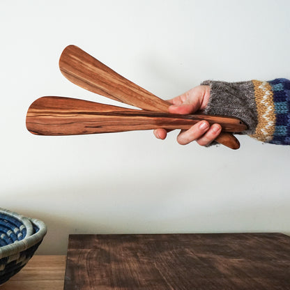 Flat Paddle Olive Wood Serving Utensils Set