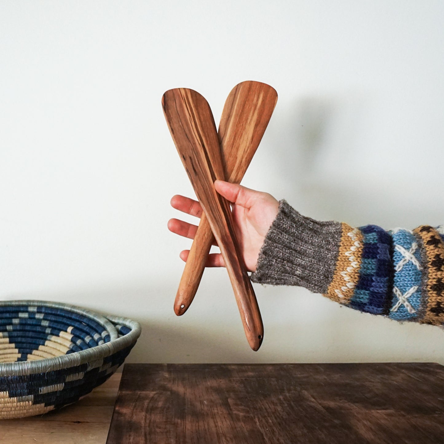 Flat Paddle Olive Wood Serving Utensils Set