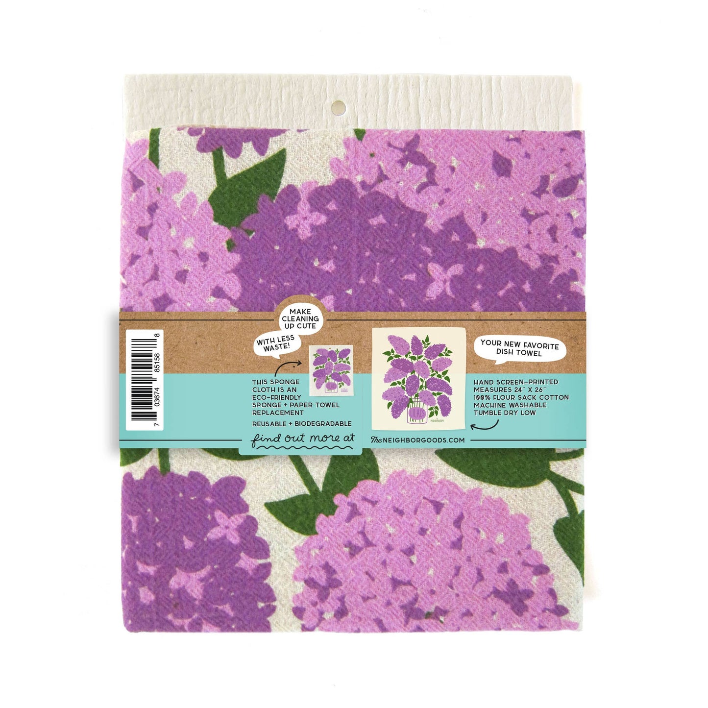 Lilac Kitchen Dish Towel + Sponge Set